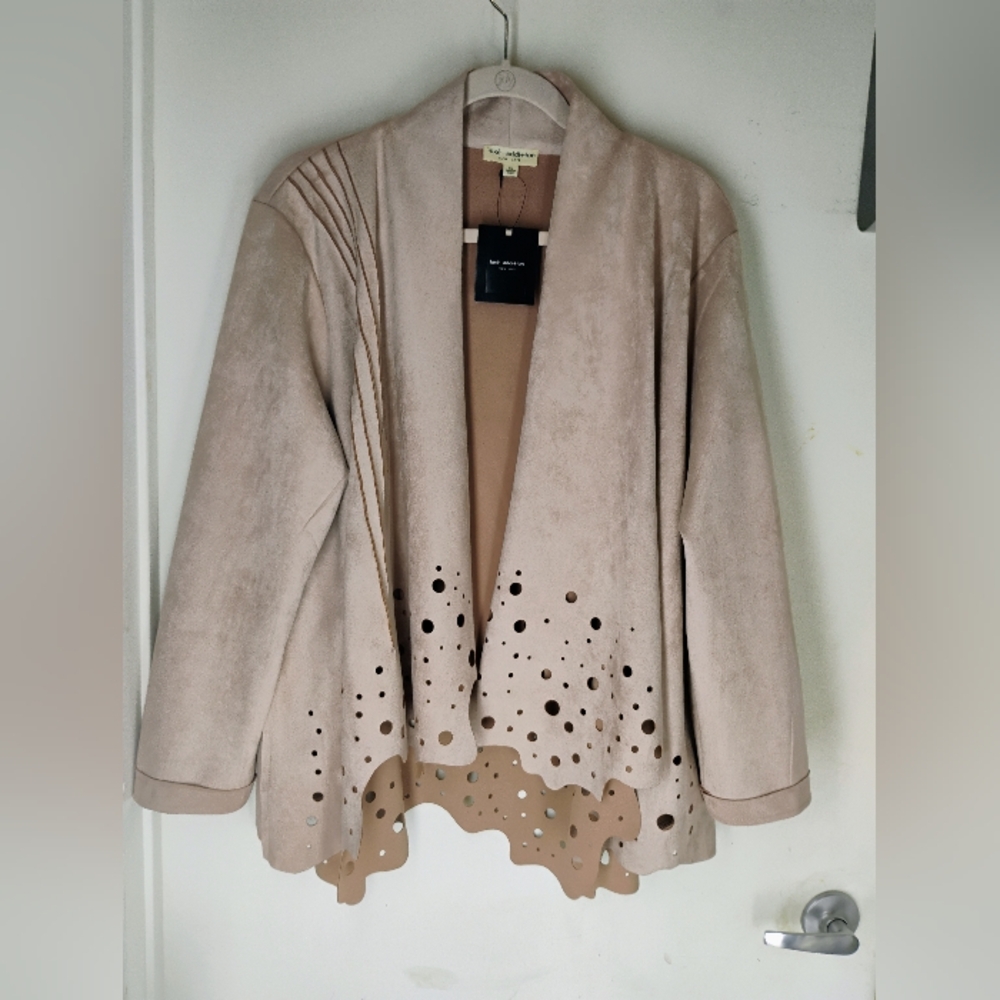 Tan Suede Blazer with Scalloped Hem